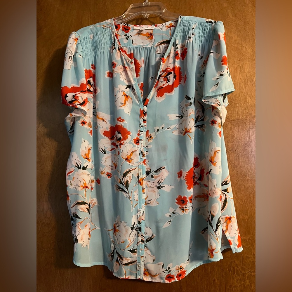 Floral Women's Top - Blue and Orange